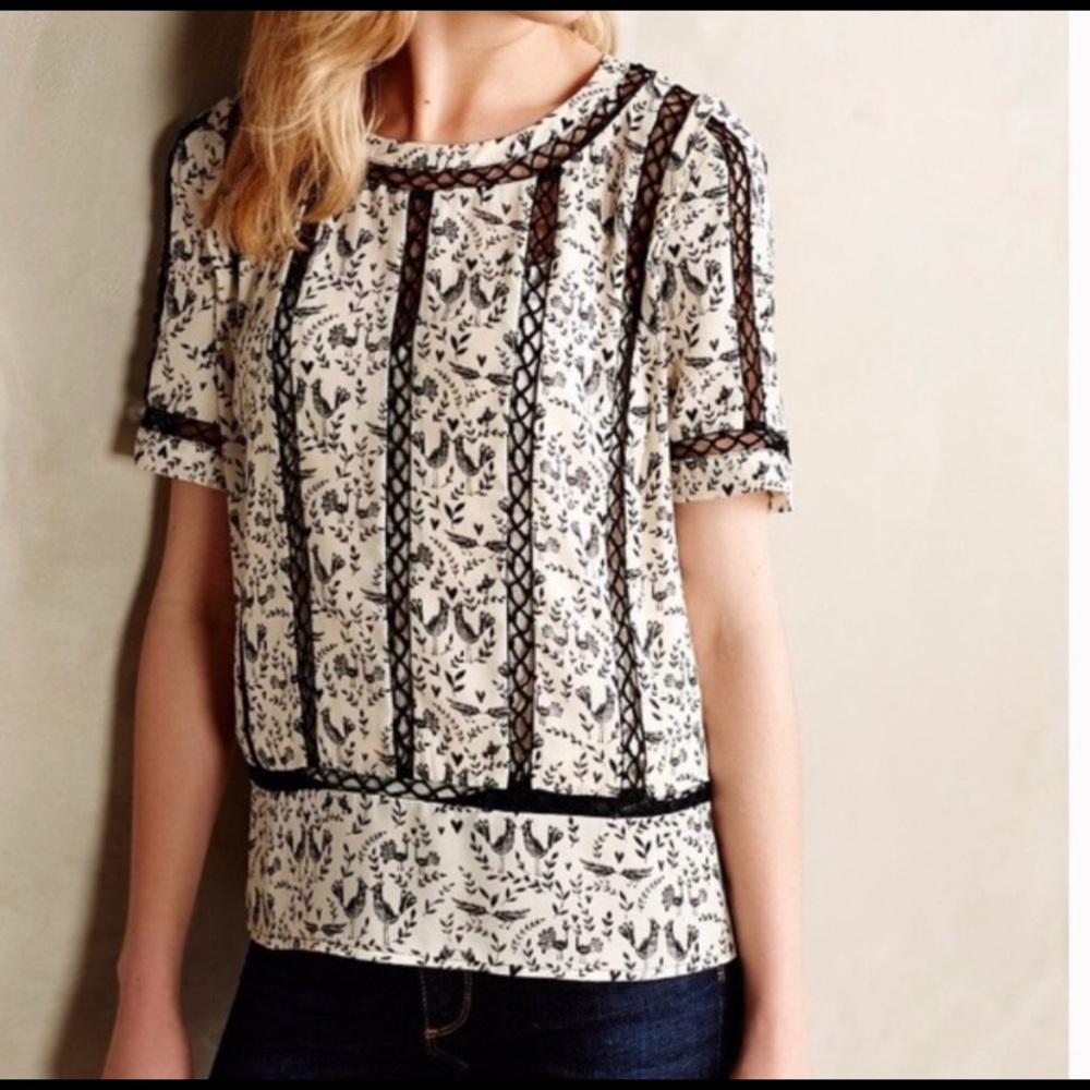 Anthropologie bird print blouse